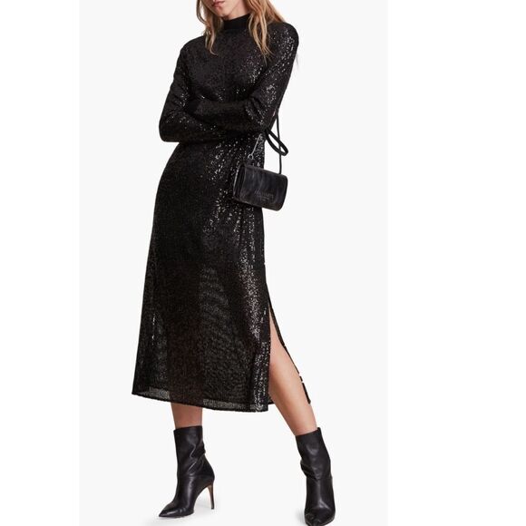 All Saints Sequin Juela‎ Midi Dress, Black, Cocktail Holiday Party, XS (0) NWT - Picture 4 of 9